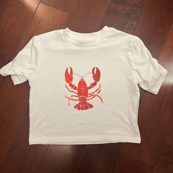 Lobster Graphic Women's Cropped Tee - White - XS - Picture 1 of 5